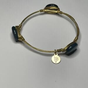 CBOURBON & BOWETIES gold tone bracelet deep blue faceted bangle wire wrapped